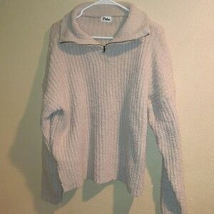 Cream Pulse Quarter Zip Pullover Ribbed Sweater L